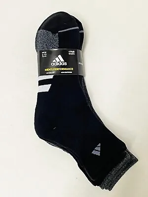 ADIDAS Men's Performance High Quarter Socks Black Size 6-12 4 Pairs - NEW • $15.99