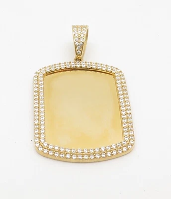 $346.50 • Buy 14K Yellow Gold Pave Dog Tag Rectangle Pendant 1.85 