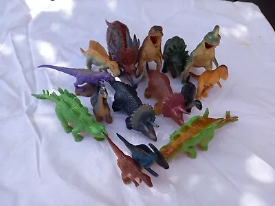 15 Plastic Toy Dinosaurs T Rex  Trisansasurus Stegasaurus Etc • £3.50