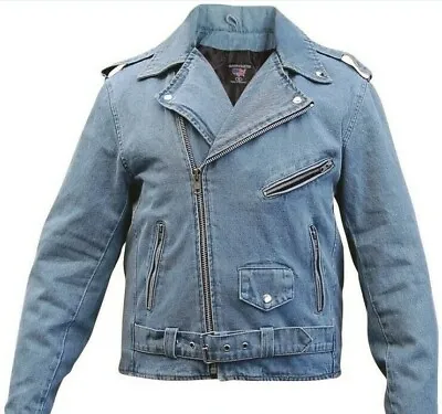 Men's Blue Denim Motorcycle Jacket • $67