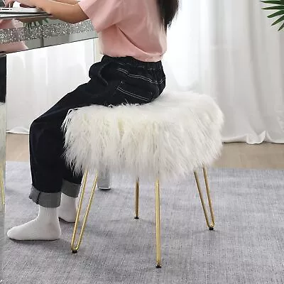 Comfortland Fuzzy Stool For Makeup Desk Dressing Room Fluffy White Vanity Chair • $70.18