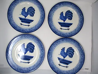 Mikasa Sunrise Rooster 11  Dinner Plates Blue White Laurie Gates Set 4 Dishes • $19.99