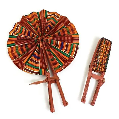 Handheld Fan | African Kente Folding Fan |  Leather Thong | Portable Hand Fan. • $19.99