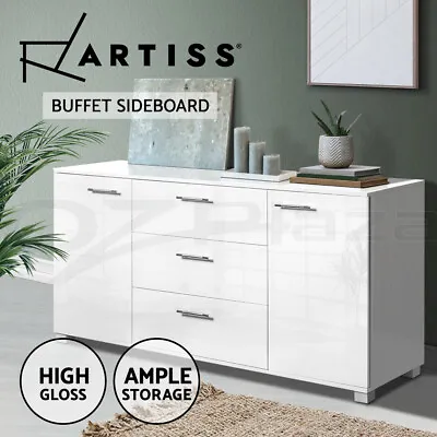 Artiss Buffet Sideboard Cupboard Cabinet High Gloss Pantry Storage Drawers White • $229.95