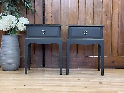 Vintage Pair Stag Minstrel Bedside Tables  Black Bedside Drawers  Lamp Tables • £375