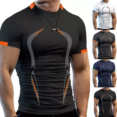 Gym Fit T Shirt Mens Training Top Fitted T-Shirt Tee Muscle Short Sleeve Workout • £7.59