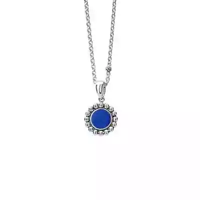 $350 LAGOS Maya Lapis Silver Small Circle Caviar Bead Frame Pendant Necklace • $189.99