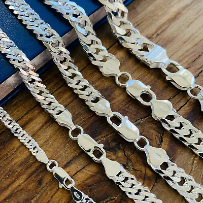$8.99 • Buy Real Solid 925 Sterling Silver Double Cuban Mens Boys Chain Bracelet Or Necklace