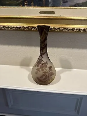 Antique Emile Galle Purple Whisteria Flower Cameo Glass Vase • £1060.61