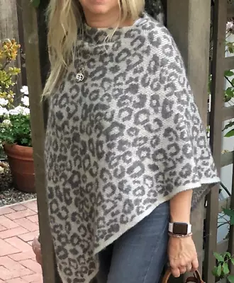 Nardi & Tagliaferri NEW Mohair Wool Blend Leopard Print Poncho Sweater One Size • $19.95