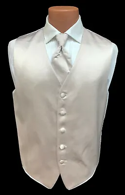 Men's Cream Brandon Michael Tuxedo Vest & Long Tie Fullback Wedding Church M • $2.96