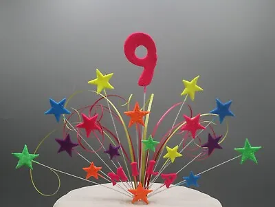 Neon Cake Topper Stars On Wires Fluorescent Stars Hearts 16th 18th 21st 30th 001 • £14.99