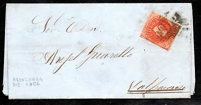 Chile Cubierta Con Carta De Aconcagua A Valparaiso Matasellos Inutil 1864 • $28