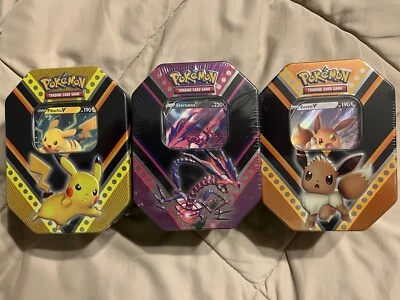$60 • Buy NEW SEALED Pokemon V Power Tin BUNDLE (Pikachu, Eevee, Eternatus)