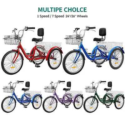 24 /26  1/7-Speed Adult Trike Tricycle 3-Wheel Bike W/Removable Basket Shopping • $254.99