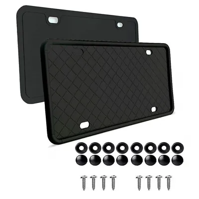Black Car License Plate Frame Cover Front/Rear Universal USA Silicone Rubber 2PC • $19.48