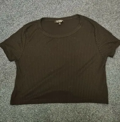 £8.99 • Buy Topshop Black Ribbed Crop Top Black Tee With Little Frilly Sleeves Size 16