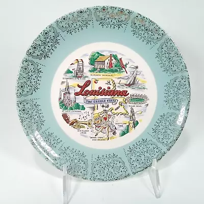 Vintage Souvenir Collectible Plate Louisiana The Creole State Blue/Teal/Aqua • $19.99