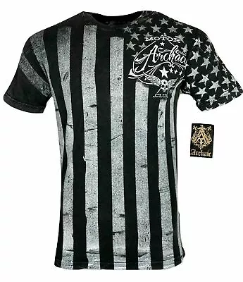 ARCHAIC By AFFLICTION Men's T-Shirt NATION Skull Wings US Flag Black S-4XL $40 • $23.99