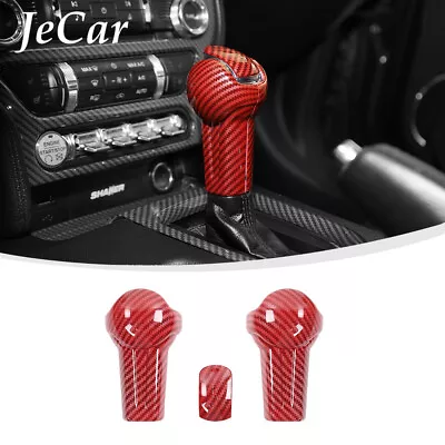 Red Carbon Fiber Interior Gear Shift Knob Head Cover Trim For Ford Mustang 2015+ • $28.59