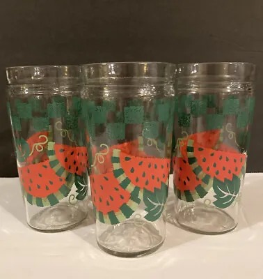 Vintage Anchor Hocking Drinking Glasses Watermelon Check Pattern  Set Of 3 • $25