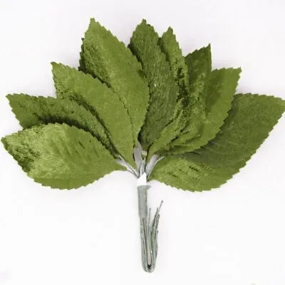 Vintage Millinery Velvet Rose Leaf 2 1/2  Moss Green 24 Pieces Lot #09000074 • $4.50