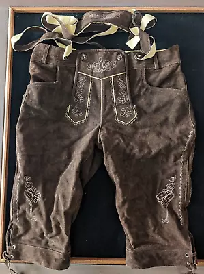 Authentic German Lederhosen Real Leather Size 38 Outfit Tracht Bundhosen VG • $75