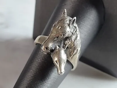 Womens Vintage Estate Sterling Silver Mare W/ Foal Horse Ring 6.6g E6946 • $75