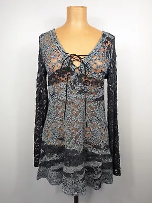 T-Party Women's Boho Fairy-Core Sheer Lace Long Sleeve Romantic Tunic Size Large • $25