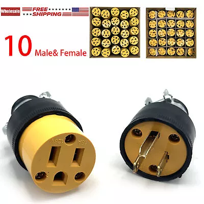 10 Pair Extension Cord Ends Male And Female 1 Set 15 Amp 125 Volt Heavy Duty • $25.96