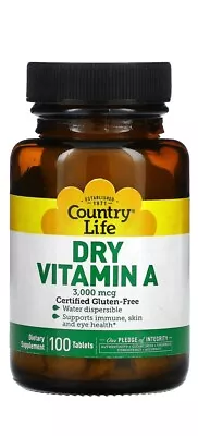 Country Life Dry Vitamin A 3000 Mcg 100 Tablets 04/2026 • $10.99