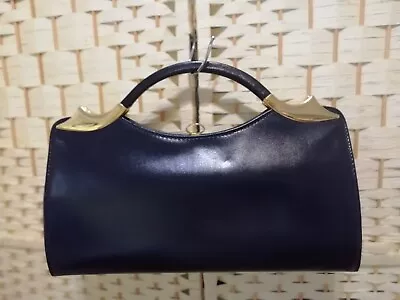 Ackery London Navy Blue Leather Vintage Handbag In Good Condition. • £12