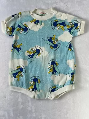 Health Tex Air Plane Bears Romper 9- 12 Months Vintage Travel AOP Outfit  • $9.62