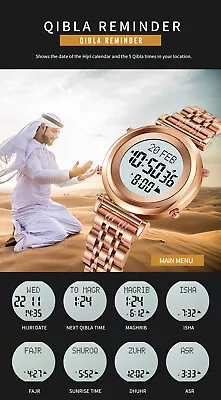 Muslim Pilgrimage Watch Men's Multifunction Prayer Reminder Electronic Gregorian • $25.41