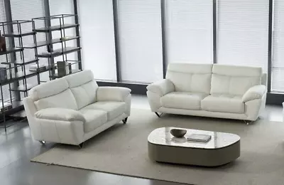 2PC White Modern Contemporary Top Grain Leather Sofa Loveseat Set • $3499