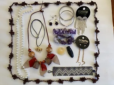 Bulk Lot Vintage Jewellery Jade Amethyst Leather Seed And More • $18.50