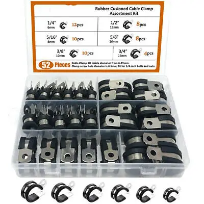 52PCS R-Style Clips Rubber Lined Hose Cable Pipe Clamps Boxed Galvanized Iron • £19.79