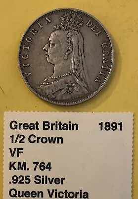 1891 Great Britain 1/2 Half Crown Coin .925 Silver Queen Victoria • $74.99