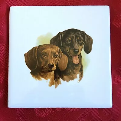 Tile Trivet Dachshund Doxie Dogs New Handmade Ceramic Porcelain 4.25 X 4.25   • $7.95