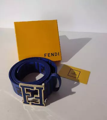 New Fendi Leather Belt Blue And Black 44 Inch Length Fits 38 Inch Waist • $127