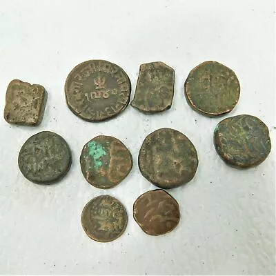 India & Mughal Empire Bronze/Copper Round & Square Coin Lot Of 10 • $45