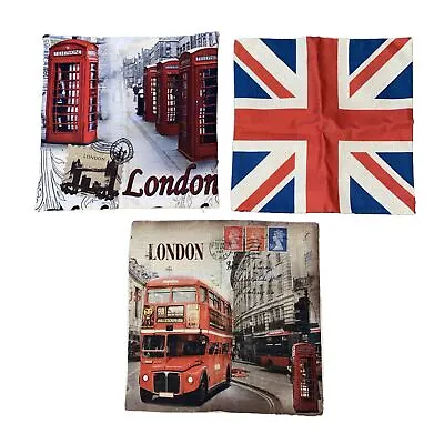 Throw Pillow CASES - London England Set Of 3 Unused 16” X 16” Red Double Bus • £27.70