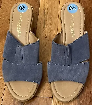 A. GIANETTI A Blue Suede Wedges Sandals 6.5 • $35