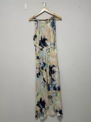 Witchery Womens Dress Pink Blue Green Leaf Print Sleevless Maxi 10 • $38