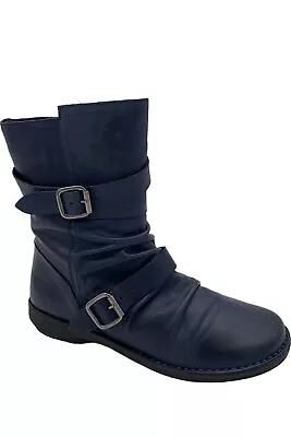 Miz Mooz Leather Buckled Mid Boots Pasha Denim • $79.99