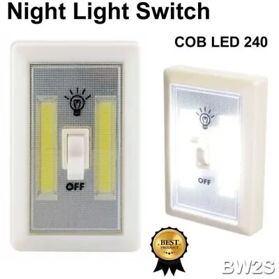 LED Wall Switch Night Light COB Battery Operated Cordless Emergency Lamp Bright • £2.99