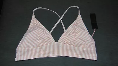 Faith Bikini Top Stripe Non-Wired Non-Padded Longline 8 Lt Pink (Peach) Mix BNWT • £11.99