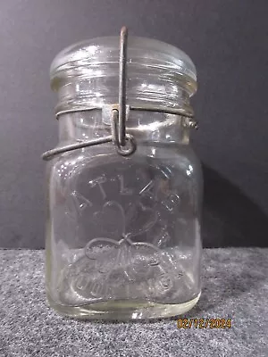 Vintage Atlas Good Luck 4 Leaf Clover Glass Canning Jar Wire Closure 5 1/4  Tall • $12.50