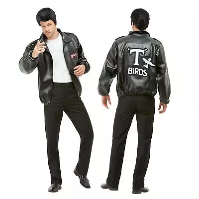 Official Grease T-Birds Jacket With Embroidered Logo Black Faux Leather Danny • £33.85