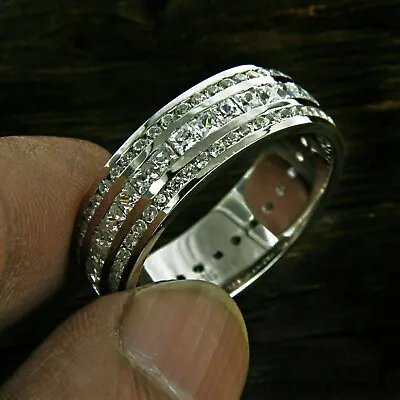 2.30 Ct Lab-Created Round Diamond Wedding Band Ring 14k White Gold Plated Men's • $87.99